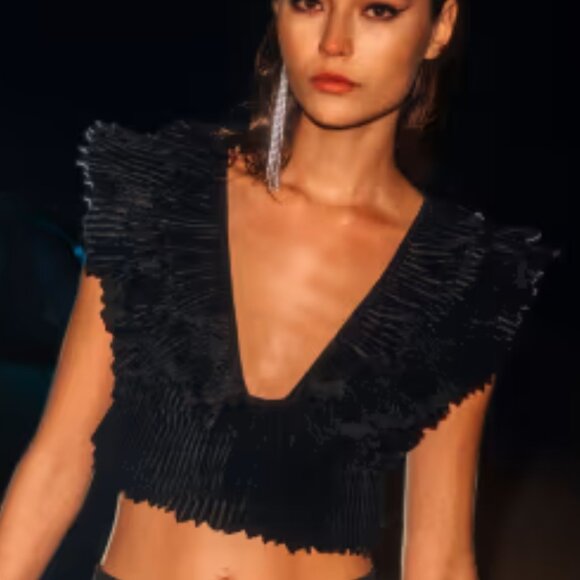 ASOS LUXE Premium 3D velvet ruffle top - Picture 1 of 4